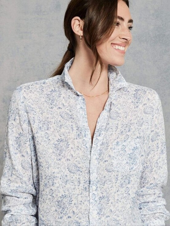 Frank & Eileen Dresses & Skirts - Frank & Eileen Mary Shirt Dress Linen Floral Blue White Size XS Coastal Heritage